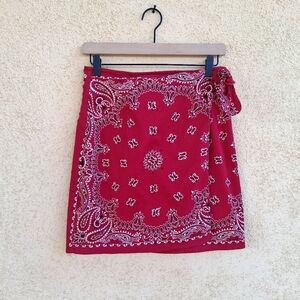 90s Red Black Western Bandana Mini Skirt